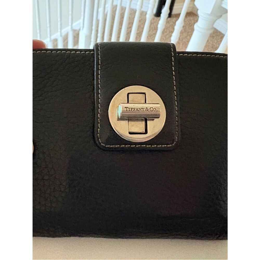 Tiffany & Co. Black Leather Clutch with Silver-Tone Turn Lock